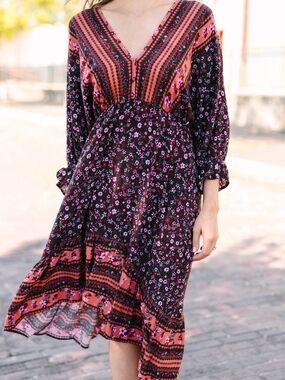 Umgee Boho V-Neck Midi Dress